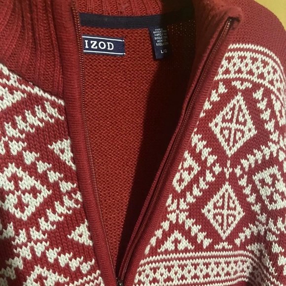 IZOD Men's Holiday Pullover Mock Neck 1/4 Zip Up Sweater Size Large - Picture 3 of 4